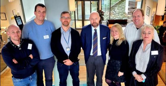 F.v. Are Andersen Skjold-Frykholm (nestleder i Juristforbundet -Stat), Arild Werner Hjelmervik (2. nestleder Juristforbundet - Stat), Torben Vik (nestleder Juristforbundet Sjøfartsdirektoratet), Magnus Grova Søilen (styremedlem Juristforbundet Sjøfartsdirektoratet), Sonja Elin Kleven Jakobsen (styremedlem Juristforbundet Sjøfartsdirektoratet), John Kristian Spångberg (leder Juristforbundet Sjøfartsdirektoratet) og Rannveig Sørskaar (leder Juristforbundet - Stat). Foto: Erlend Bjelland