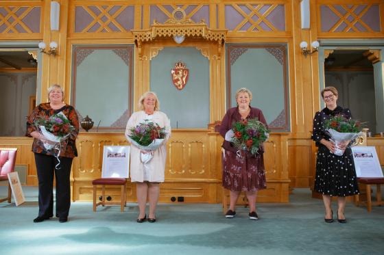 Elin Floberghagen, Toril Marie Øie, Erna Solberg og Tone Wilhelmsen Trøen. Foto: Jørgen Nordby