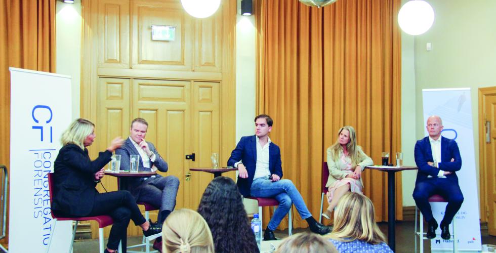 F.v. Monica Mæland, Ove André Vanebo, Uros Ulrik Jeremic, Cathrine Moksness og Svein Holden (Foto: CF Oslo)