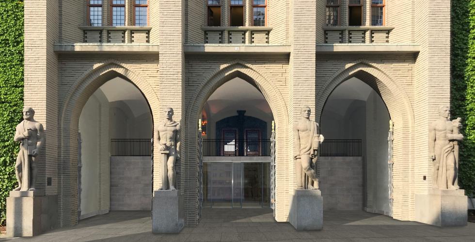 Slik kan Bergen tinghus bli seende ut hvis dagens trappeinngang vedtas fjernet. Foto: B4 Arkitekter