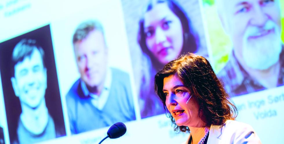 Kjersti Løken Stavrum leder ytrings­frihetskommisjonen. Her fra da kommisjonen ble presentert på Litteraturhuset i Oslo. (Foto: Håkon Mosvold Larsen / NTB)