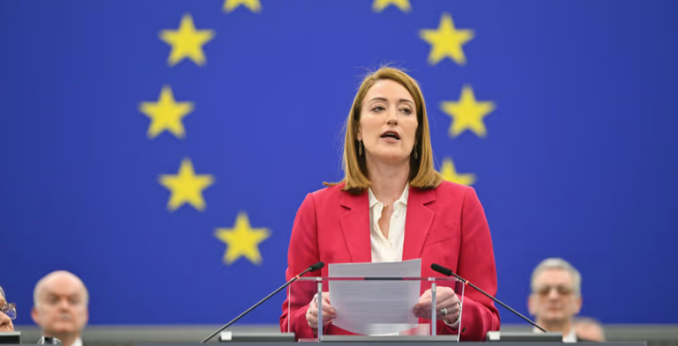 President Roberta Metsola i Europaparlamentet. Her under et møte på den internasjonale kvinnedagen. (Foto: Philippe Stirnweiss)