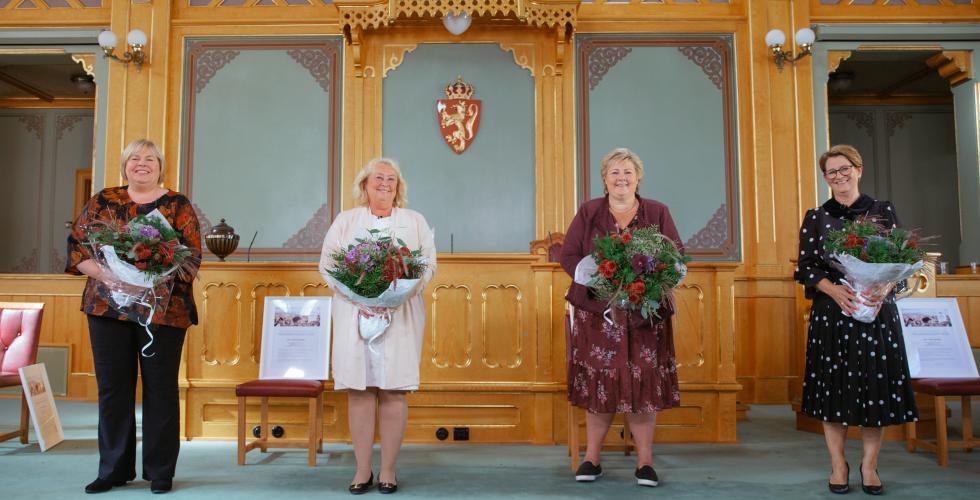 Elin Floberghagen, Toril Marie Øie, Erna Solberg og Tone Wilhelmsen Trøen. Foto: Jørgen Nordby
